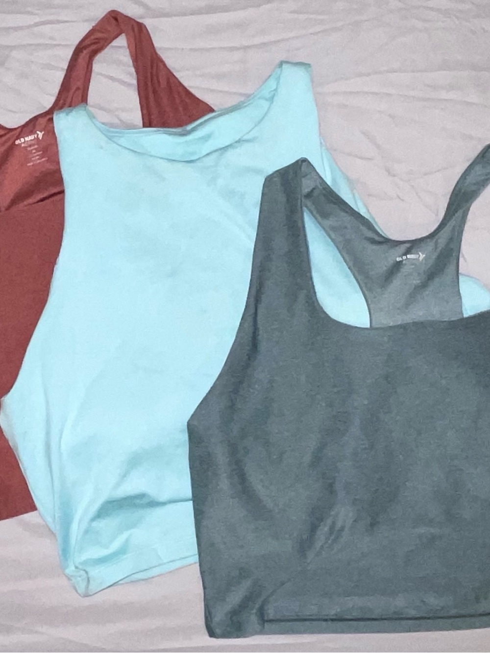 Old Navy Trio Tank Tops in Light Blue, Charcoal, and Rust